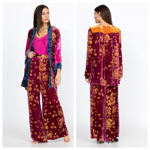 Johnny Was Rising Moon Easy Silk-Blend Velvet Pant